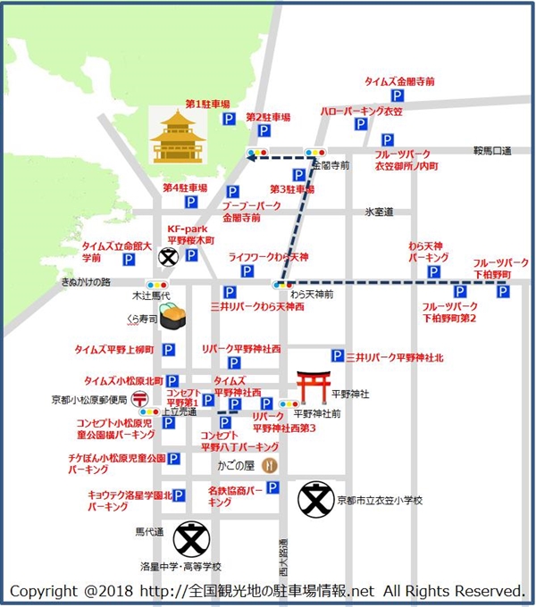 フルーツパーク下柏野町から金閣寺までのルート